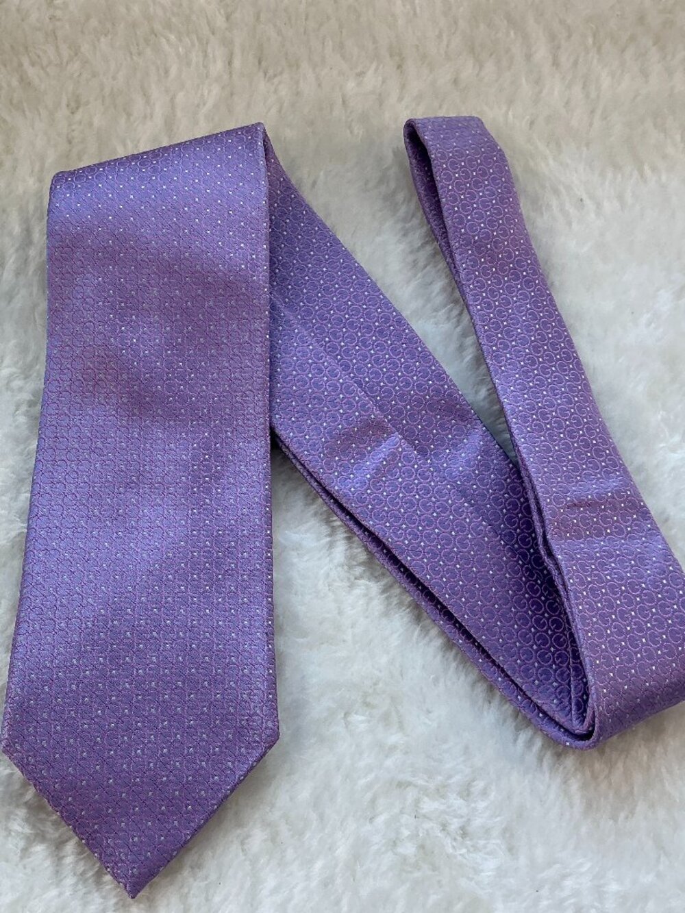 Claude Laurent Paris Purple Silk Tie Geometric Pattern